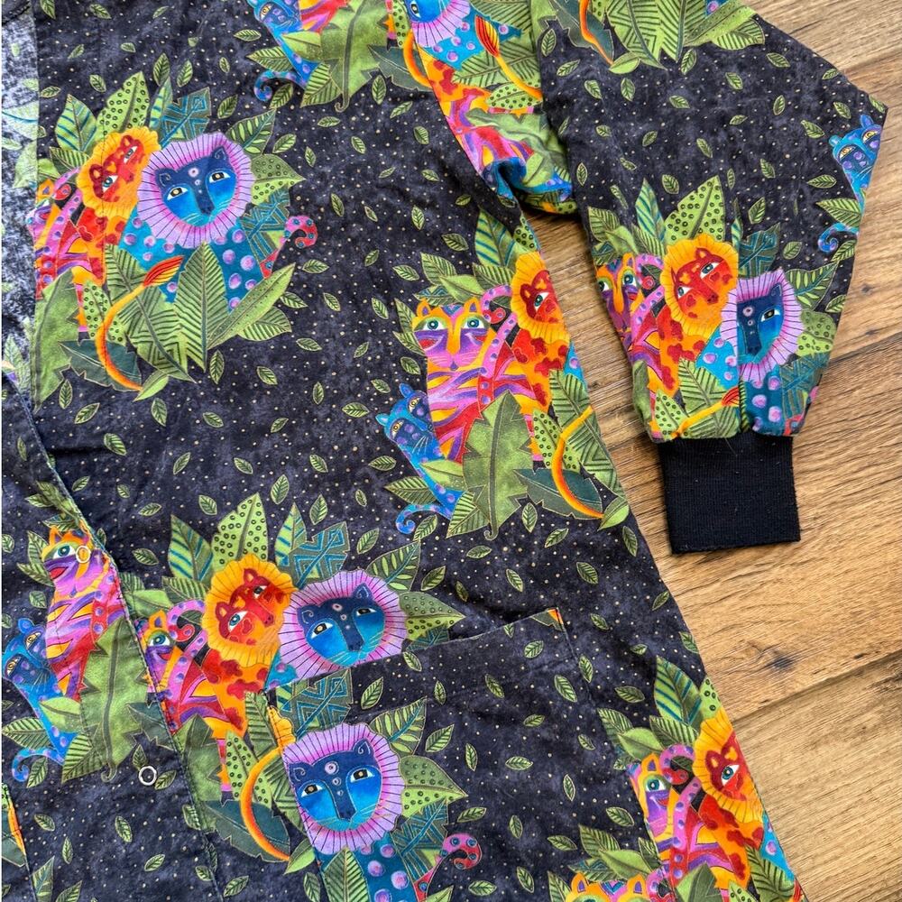 Vintage 90s Laurel Burch Jungle Song Cotton Scrub Jacket - Picture 2 of 8